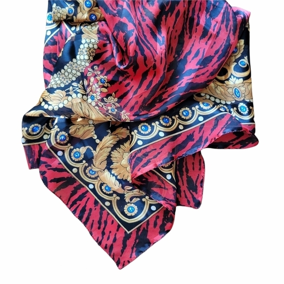 Gold Baroque Red Tiger Print Scarf - Picture 2 of 4